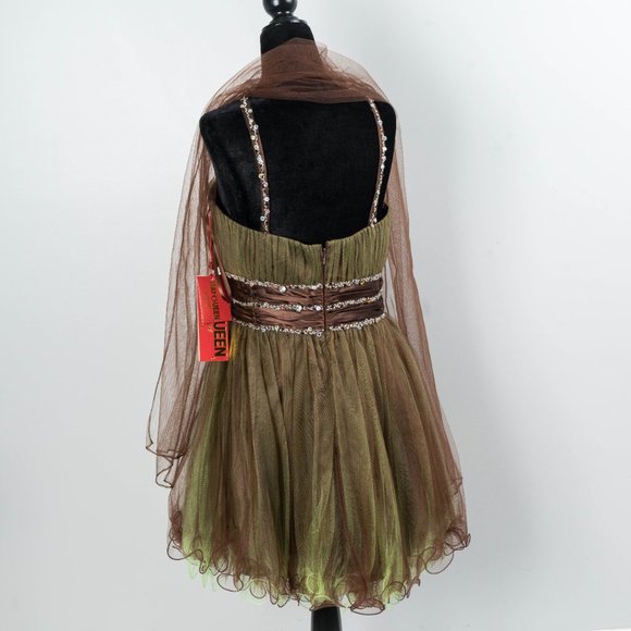 NWT Brown & Lime Asymmetrical Dress & Shawl  - sz 14 - Picture 3 of 5